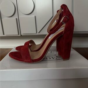 Elegant Red Suede Heeled Sandals